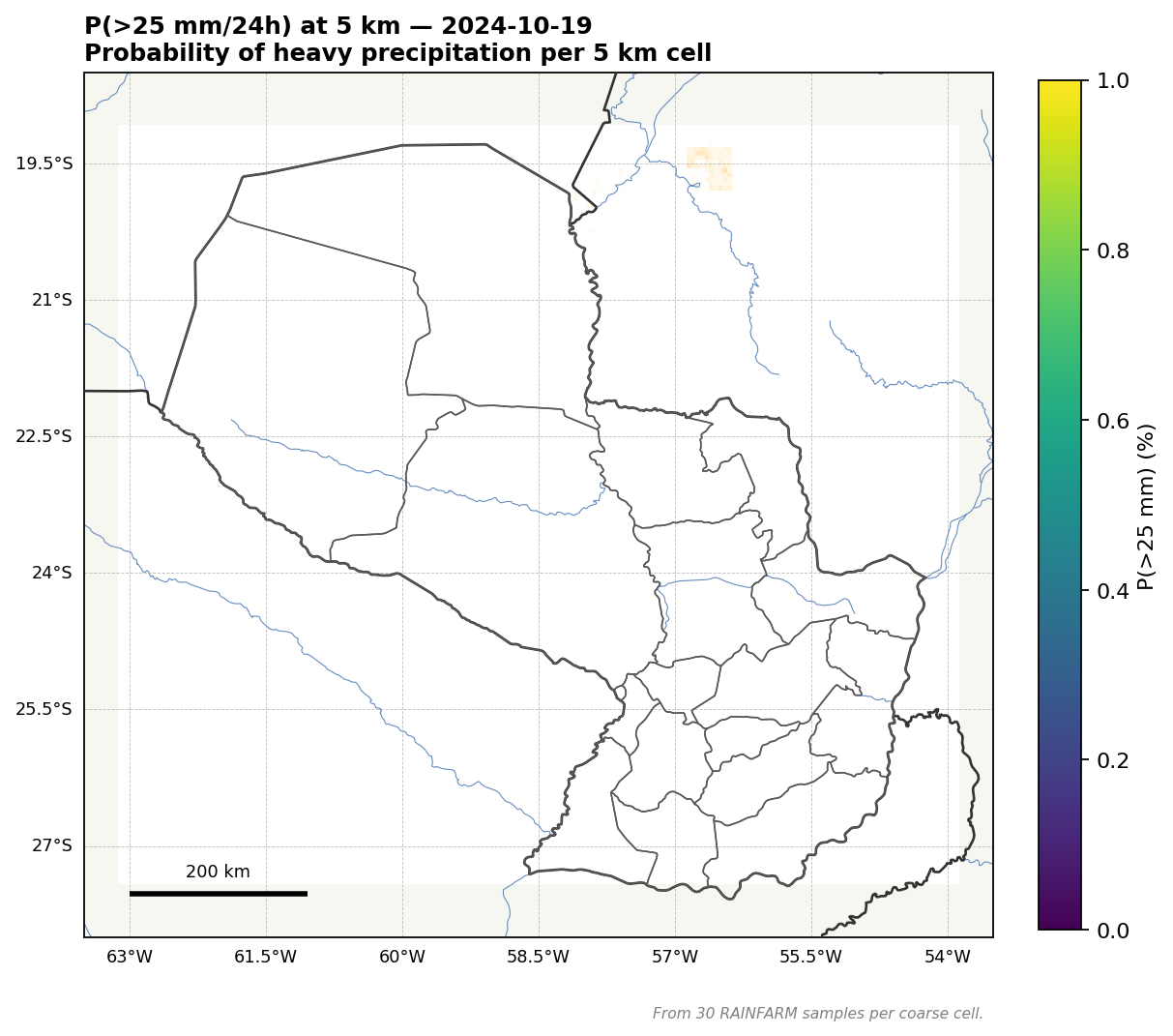 Fine-grid P(>25mm) for 2024-10-19